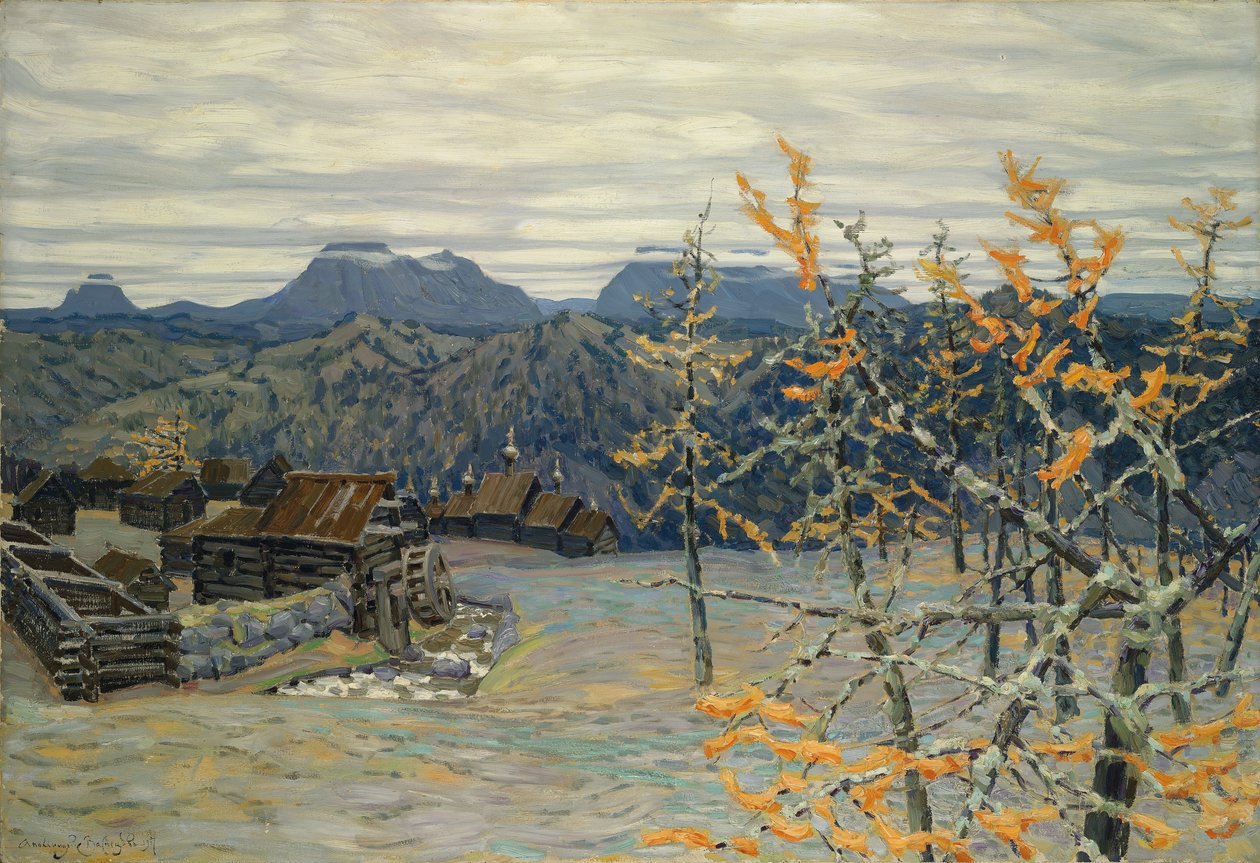 Dorp in de Oeral door Apollinari Mikhailovich Vasnetsov