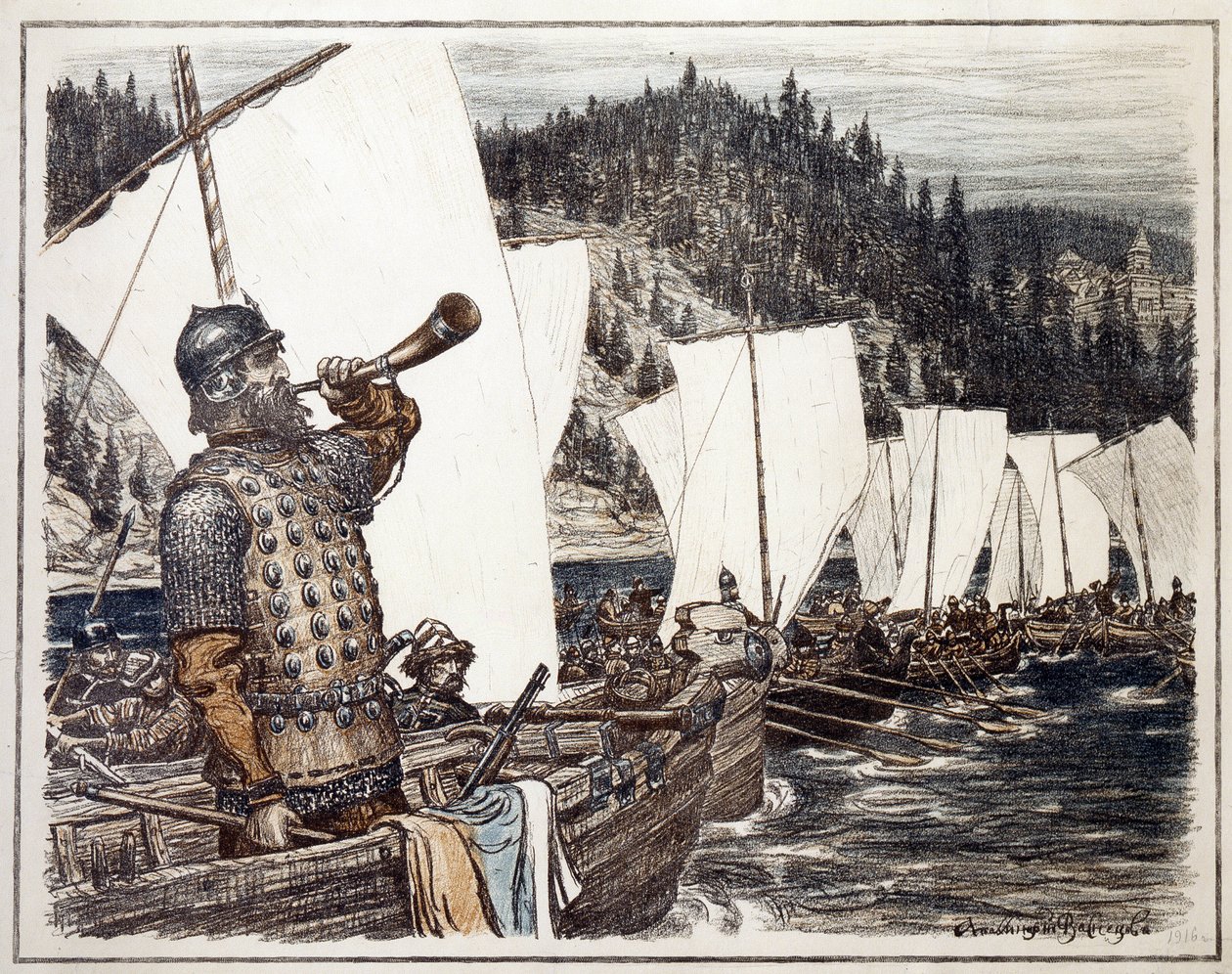 Yermak Timofeyevitch op de Irtysh door Apollinari Mikhailovich Vasnetsov