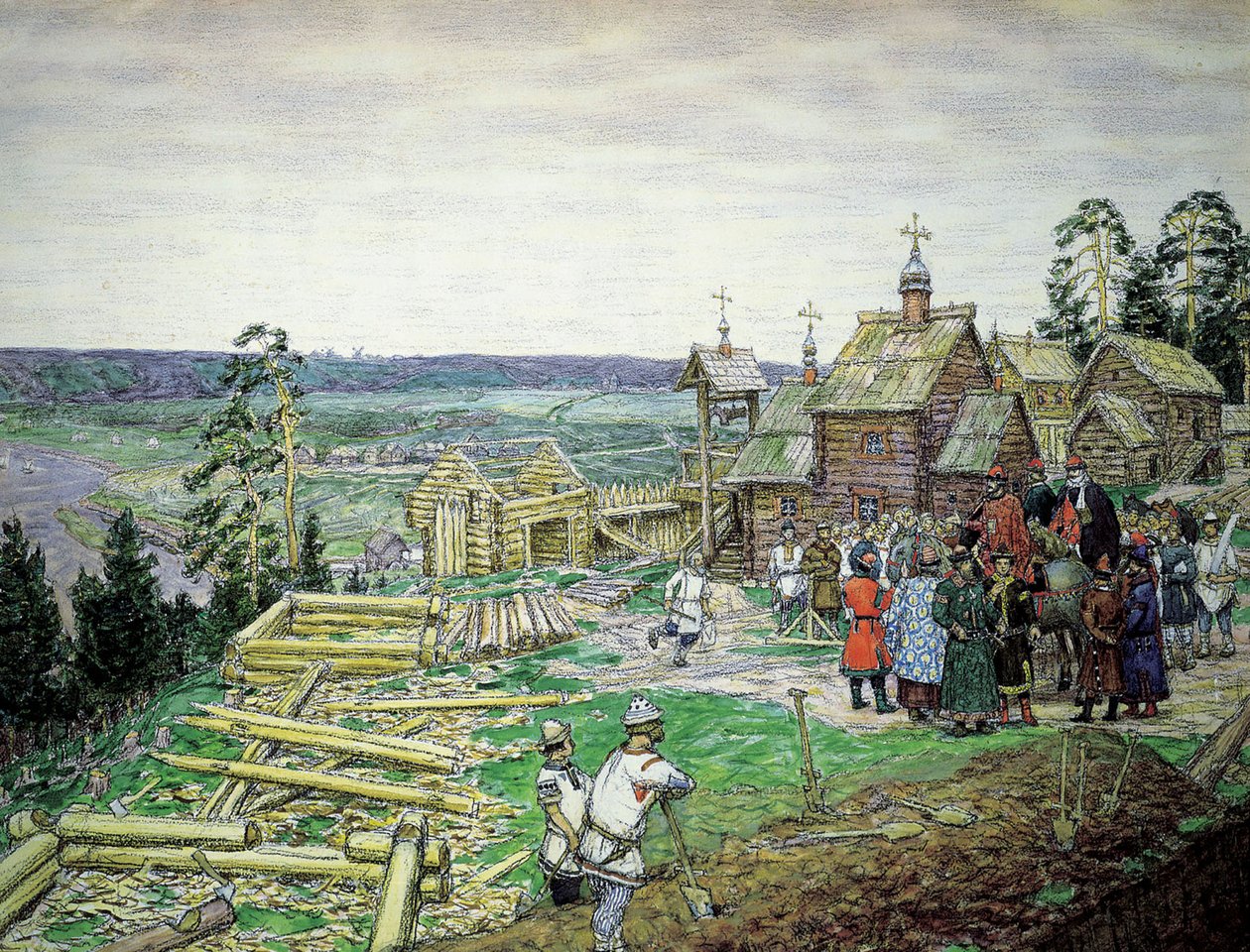De stichting van het Kremlin van Moskou, 1156, 1917 door Appolinari Mikhaylovich Vasnetsov