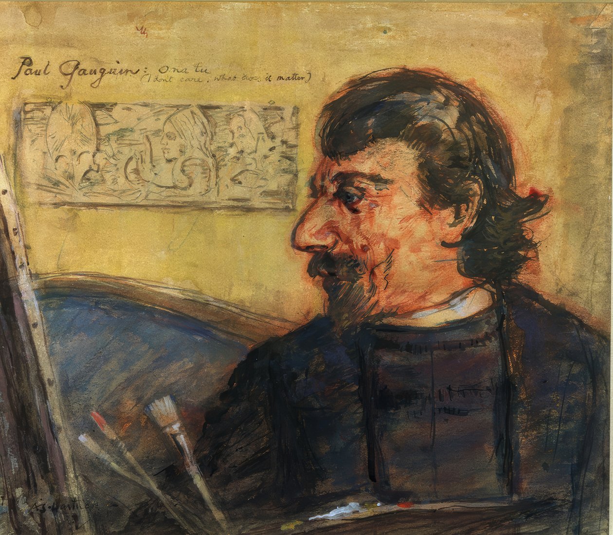 Portret van Paul Gauguin door Archibald Standish Hartrick