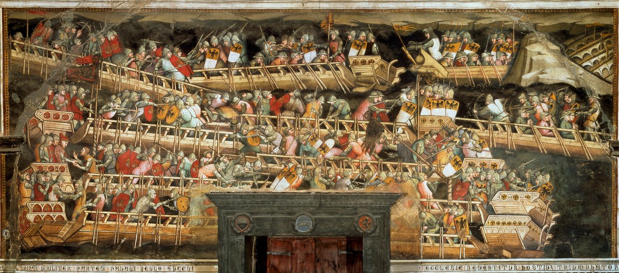 Zeeslag bij Punta Salvatore, strijd tussen het leger van Frederik Barbarossa en de Venetianen door Aretino Luca Spinello or Spinelli
