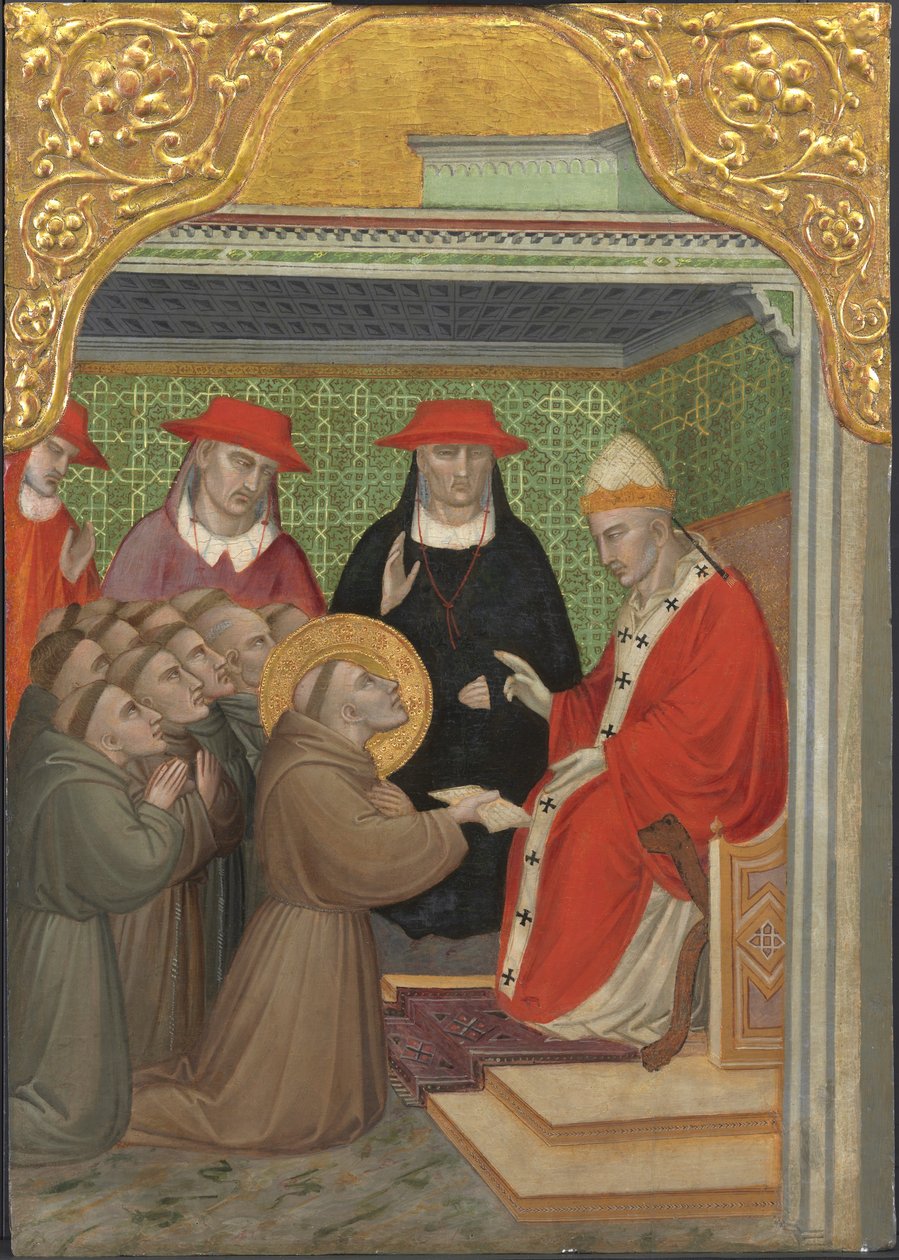 Sint Franciscus voor de paus door Aretino Luca Spinello or Spinelli