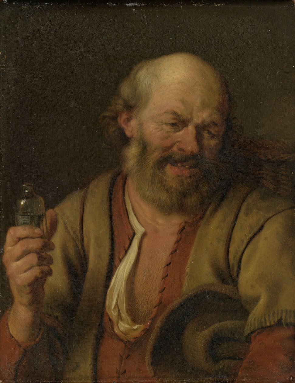Een man met een ginfles door Arie de Vois