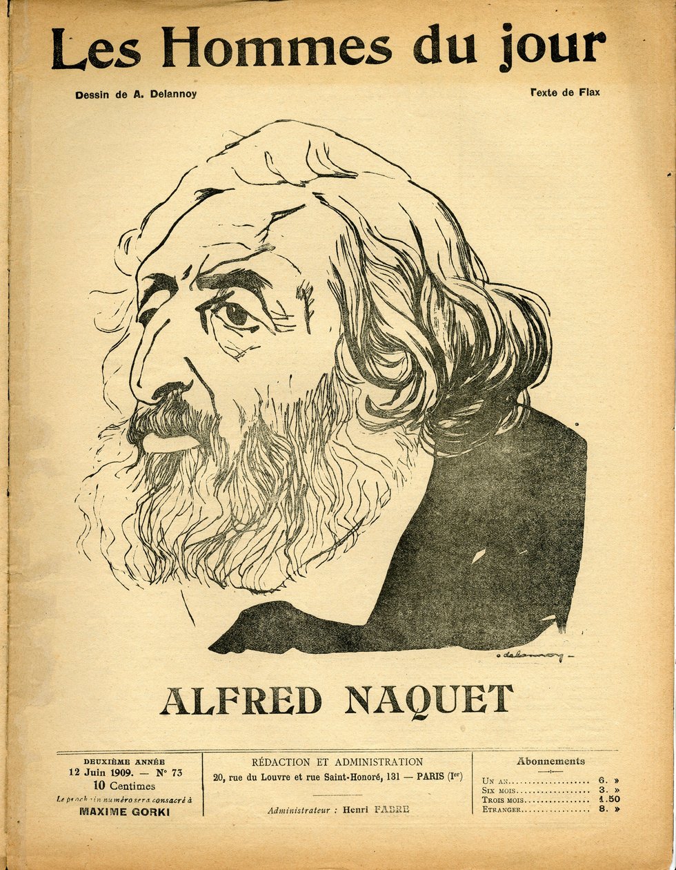 Omslag van Les Hommes du jour, satirisch in N & B door Aristide Delannoy
