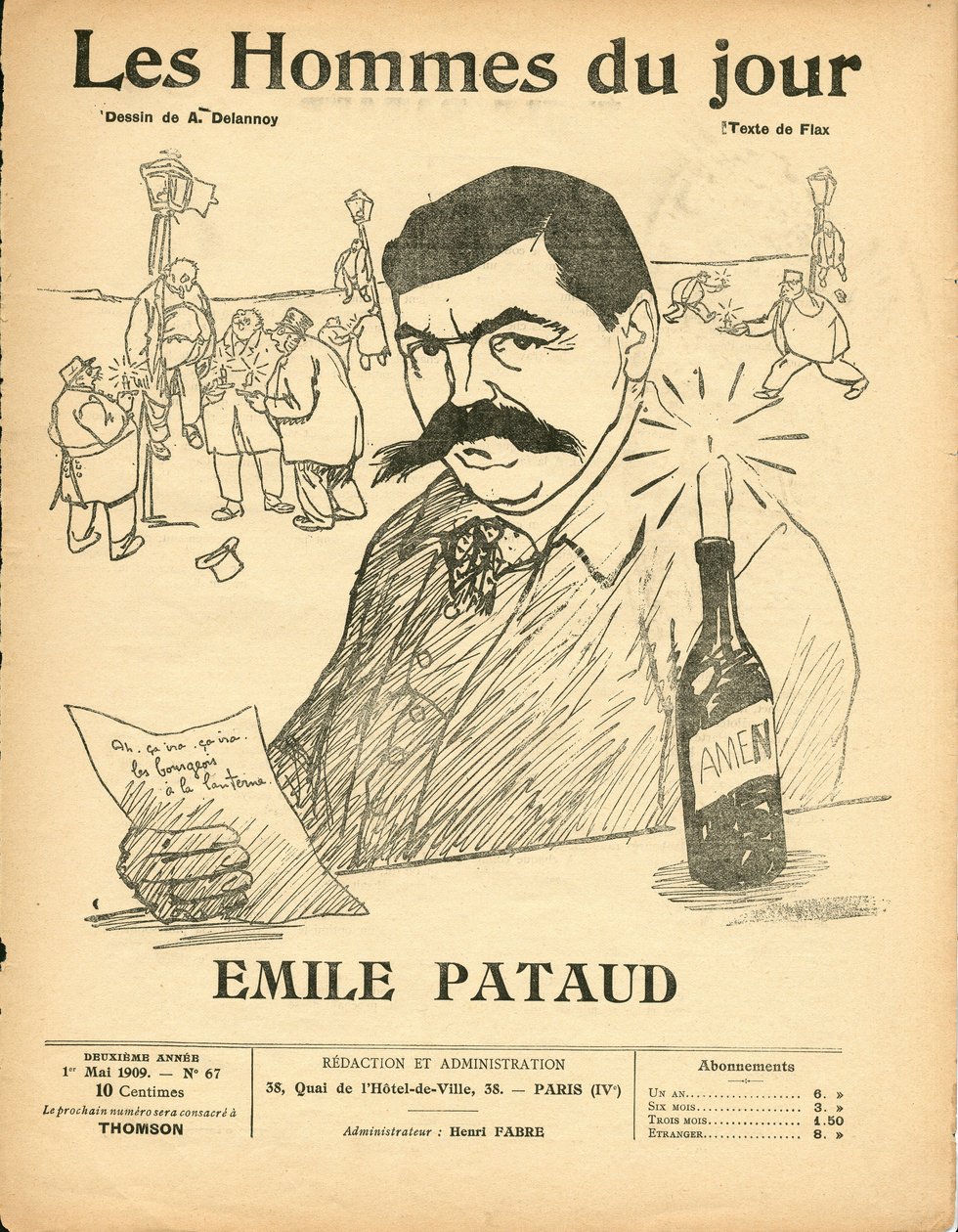 Omslag van Les Hommes du jour, satirisch in N & B door Aristide Delannoy