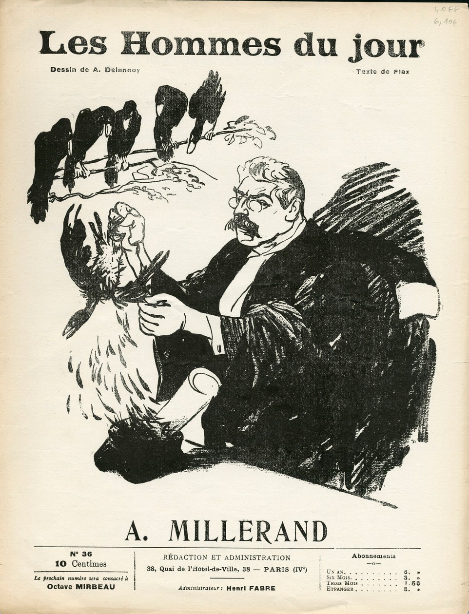 Omslag van Les Hommes du jour, nummer 36, Satiriek in Z & W door Aristide Delannoy