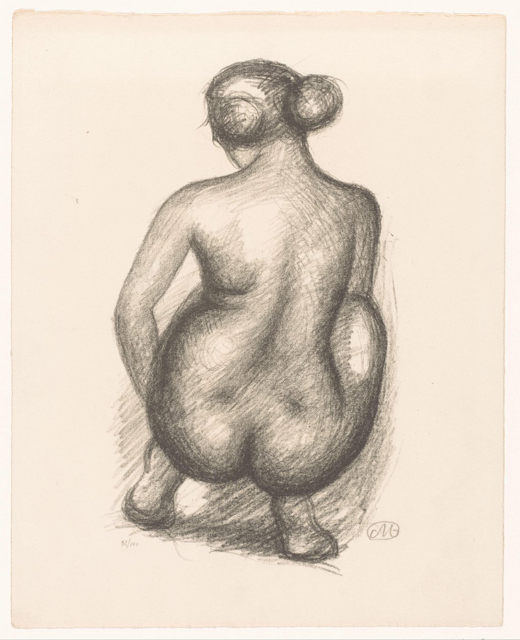 Hurkende naakte vrouw op de rug gezien door Aristide Maillol (signed by artist)