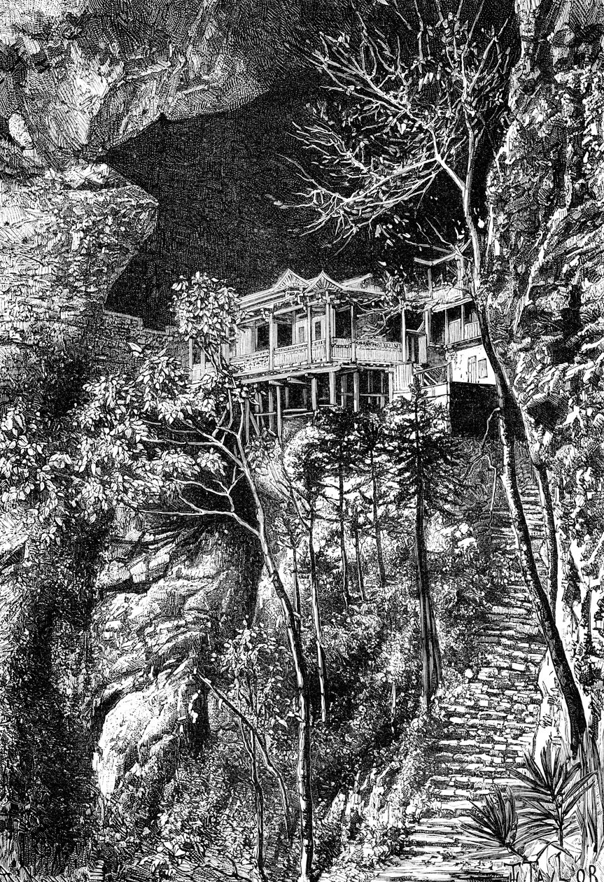 Boeddhistisch klooster, Yuen-Fu aan de Min, ten zuiden van Fuchu-Fu, ca. 1890 door Armand Kohl