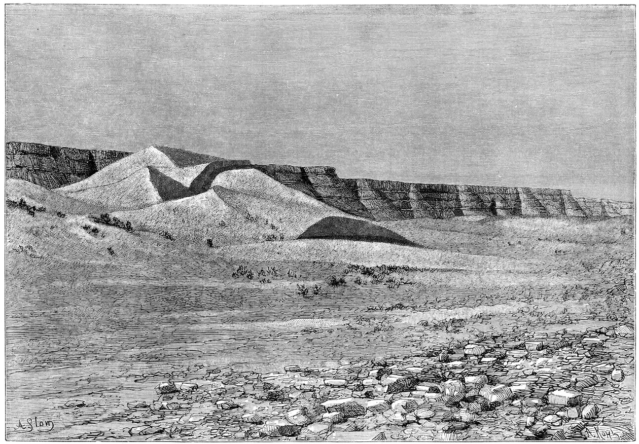 Kliffen van de Igharghar, genomen vanuit het noorden van Temassinin, ca. 1890 door Armand Kohl