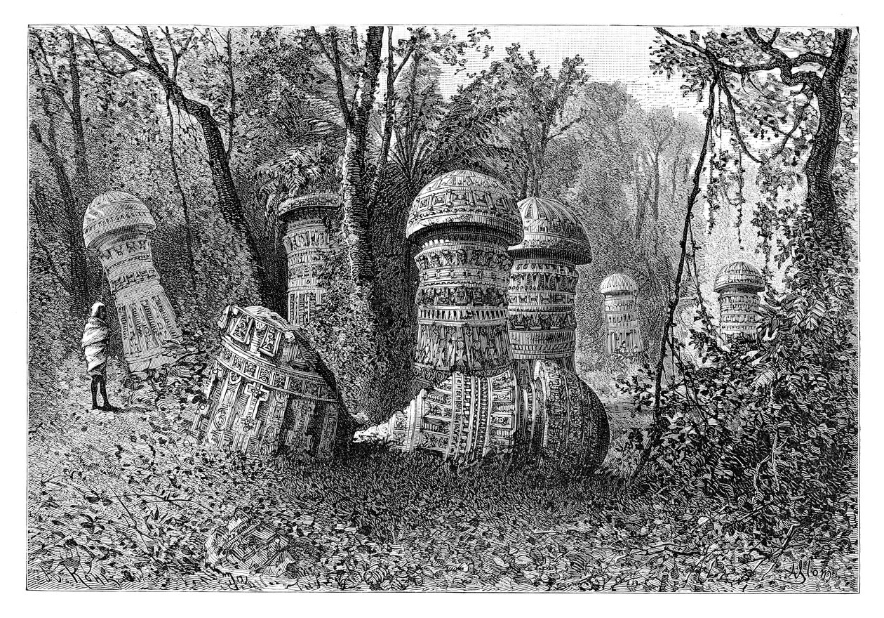 Ruïnes van een Ahom-tempel, Dinajpur, Boven-Assam, India, 1895 door Armand Kohl