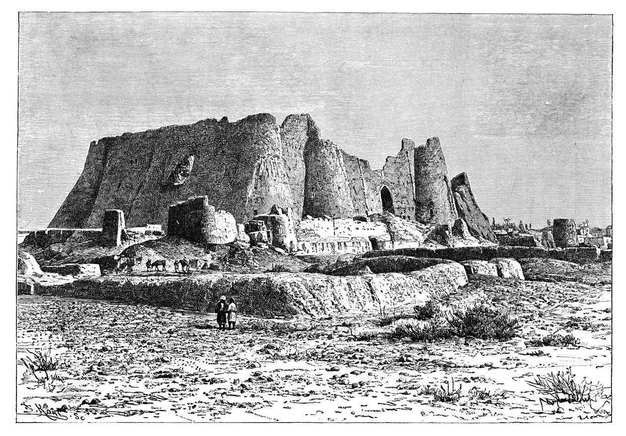 Het verwoeste fort van Veramin, Perzië Iran, 1895 door Armand Kohl