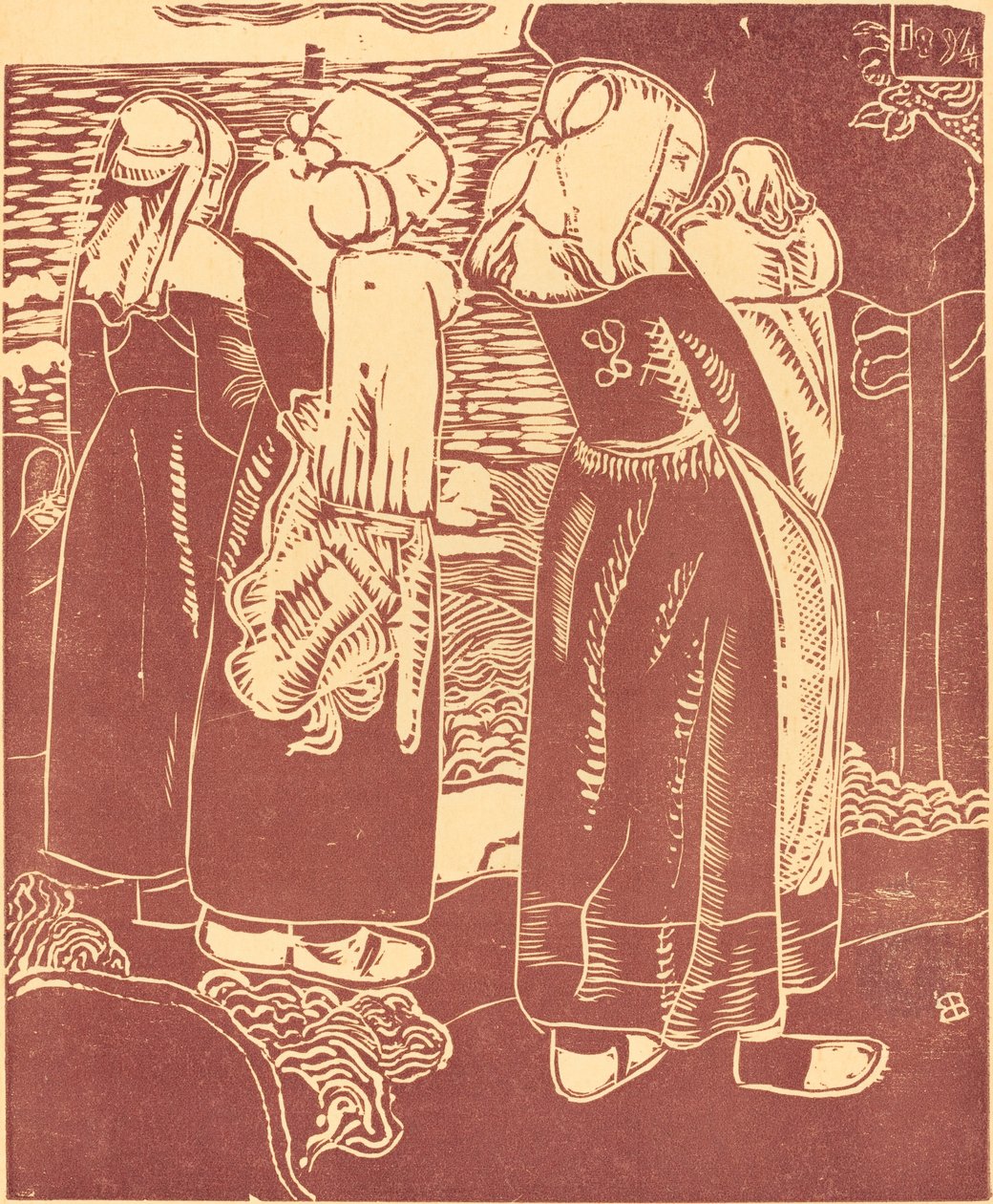 Drie Bretonse vrouwen met zuigelingen door Armand Séguin