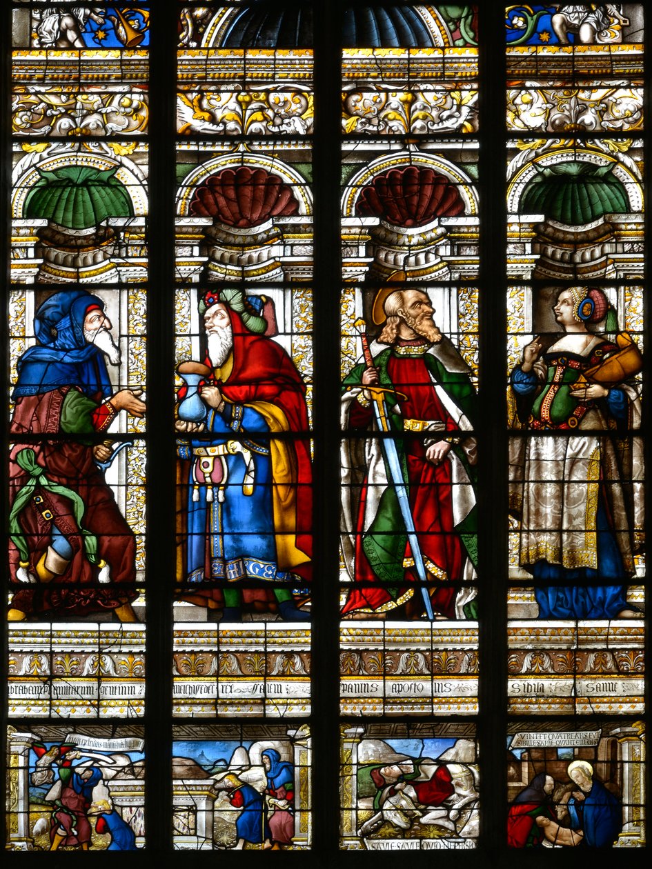 Abraham, Melchisedech, Sint Paulus en de Sibylle van Samos - Glas-in-lood in de kapel van Sint Jacobus, Arnaud de Moles (1470-1520) voltooid in 1513 - Kathedraal Sainte Marie d