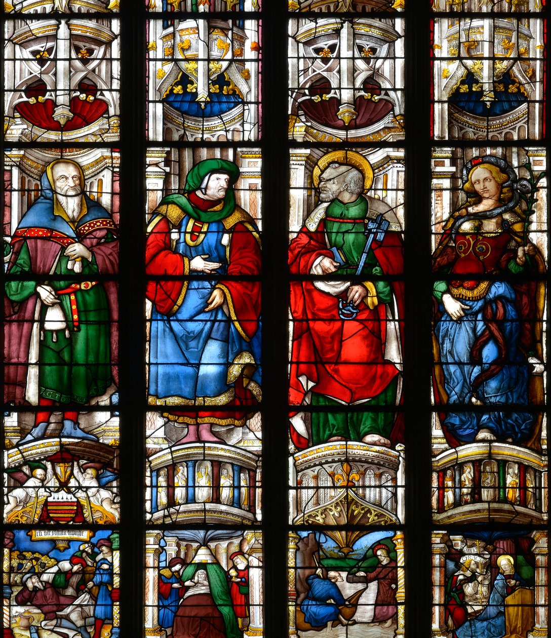 Noach, Ezechiël, Sint-Pieter, de Sibylle van de Erythree - Glas-in-lood in de kapel van het Heilige Hart van Maria, door Arnaud de Moles (1470-1520) voltooid in 1513 - Kathedraal Sainte Marie d
