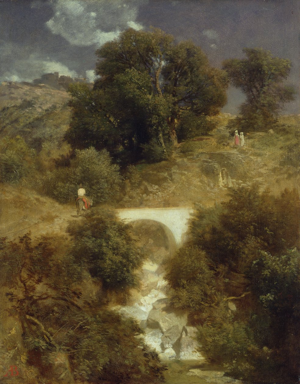 Romeins landschap met een brug door Arnold Böcklin