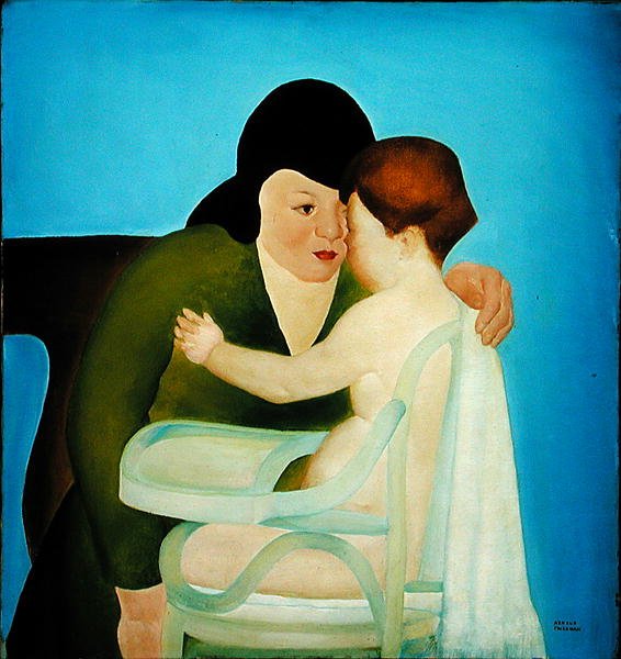 Vrouw met kind in kinderstoel door Arnold Aaron Friedman
