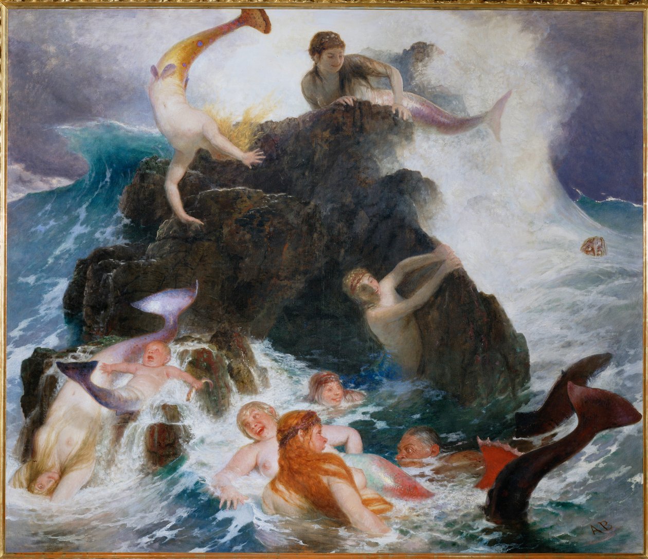 Das Spiel der Najaden - Nayades spelen ... (schilderij op doek) door Arnold Böcklin