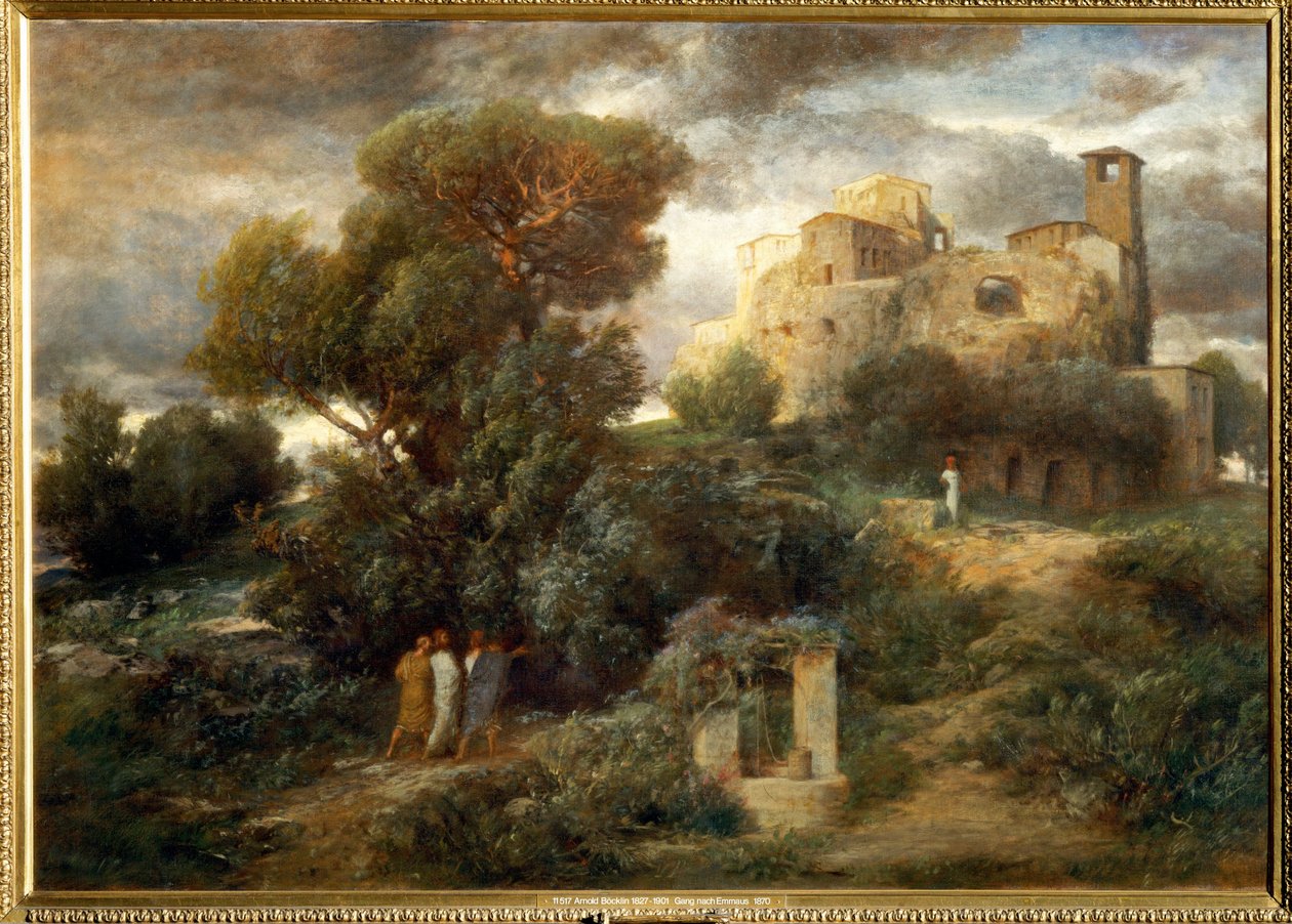 Die Pilger auf dem Weg nach Emmaus - Pelgrims op weg naar Emmaüs ... (schilderij op doek) door Arnold Böcklin