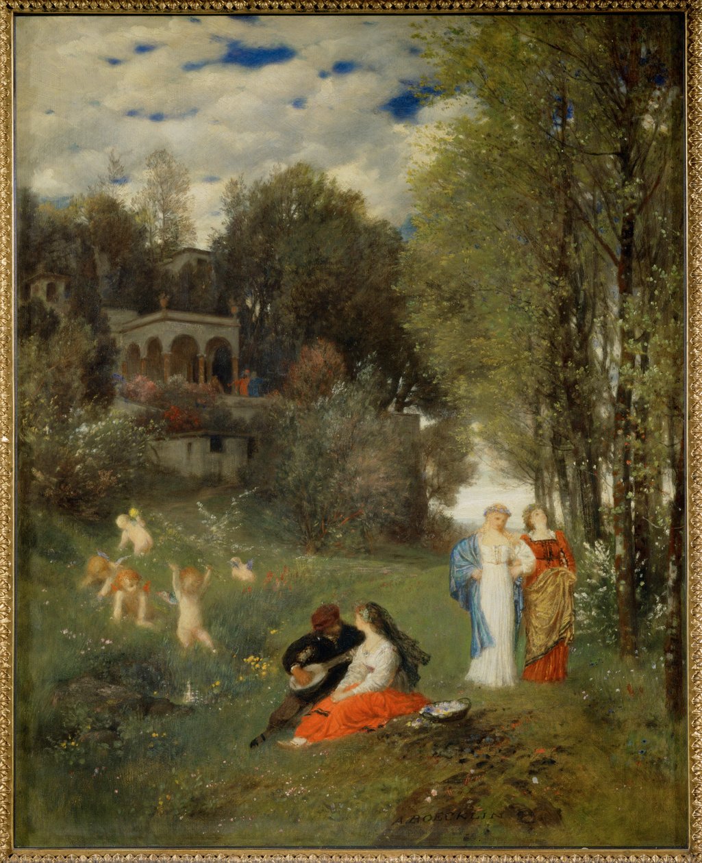 Ideale Fruehlingslandschaft - Ideaal lentelandschap ... (schilderij op canvas) door Arnold Böcklin