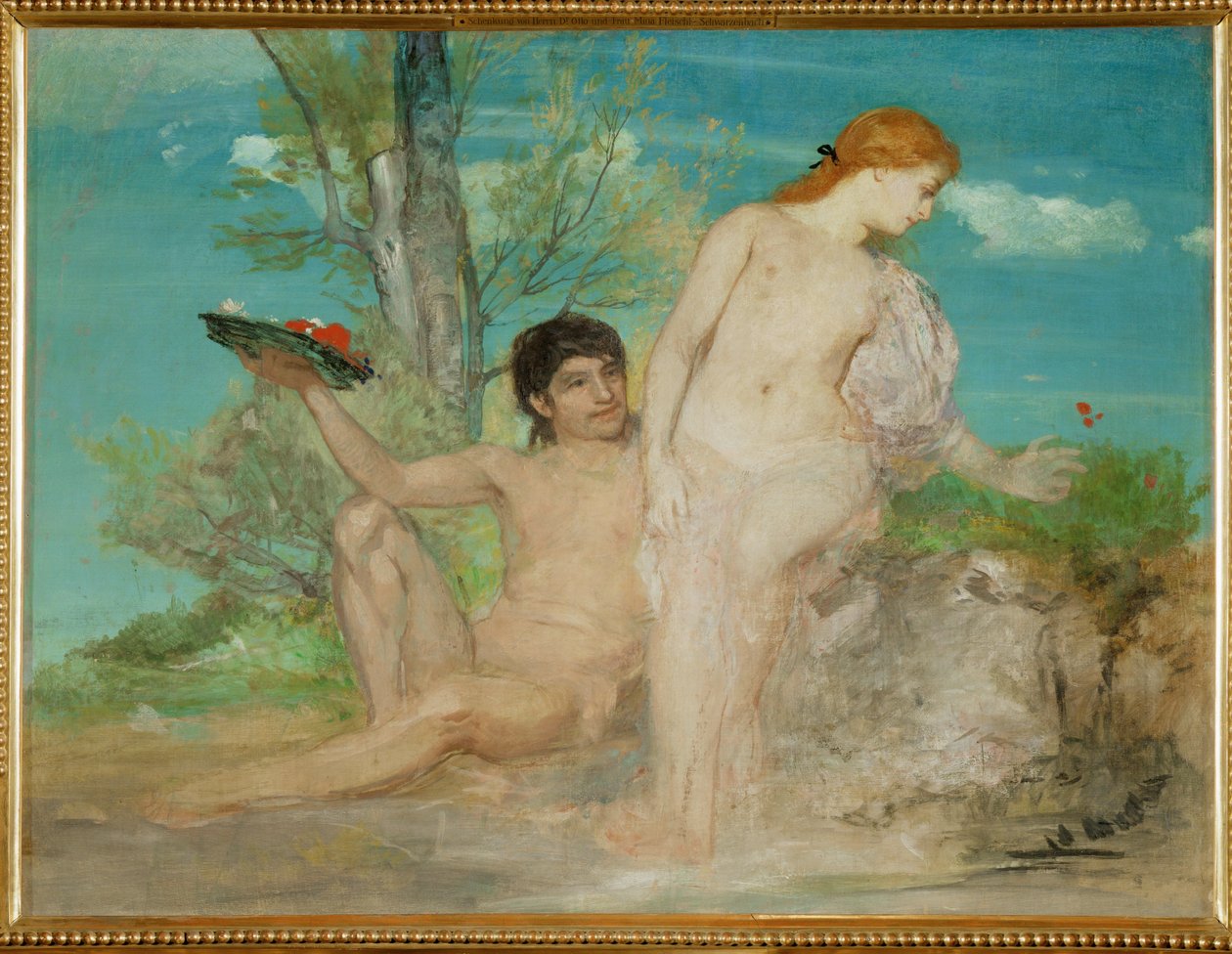 Paar vor einer Baumgruppe - Paar voor een groep bomen ... (schilderij op doek) door Arnold Böcklin