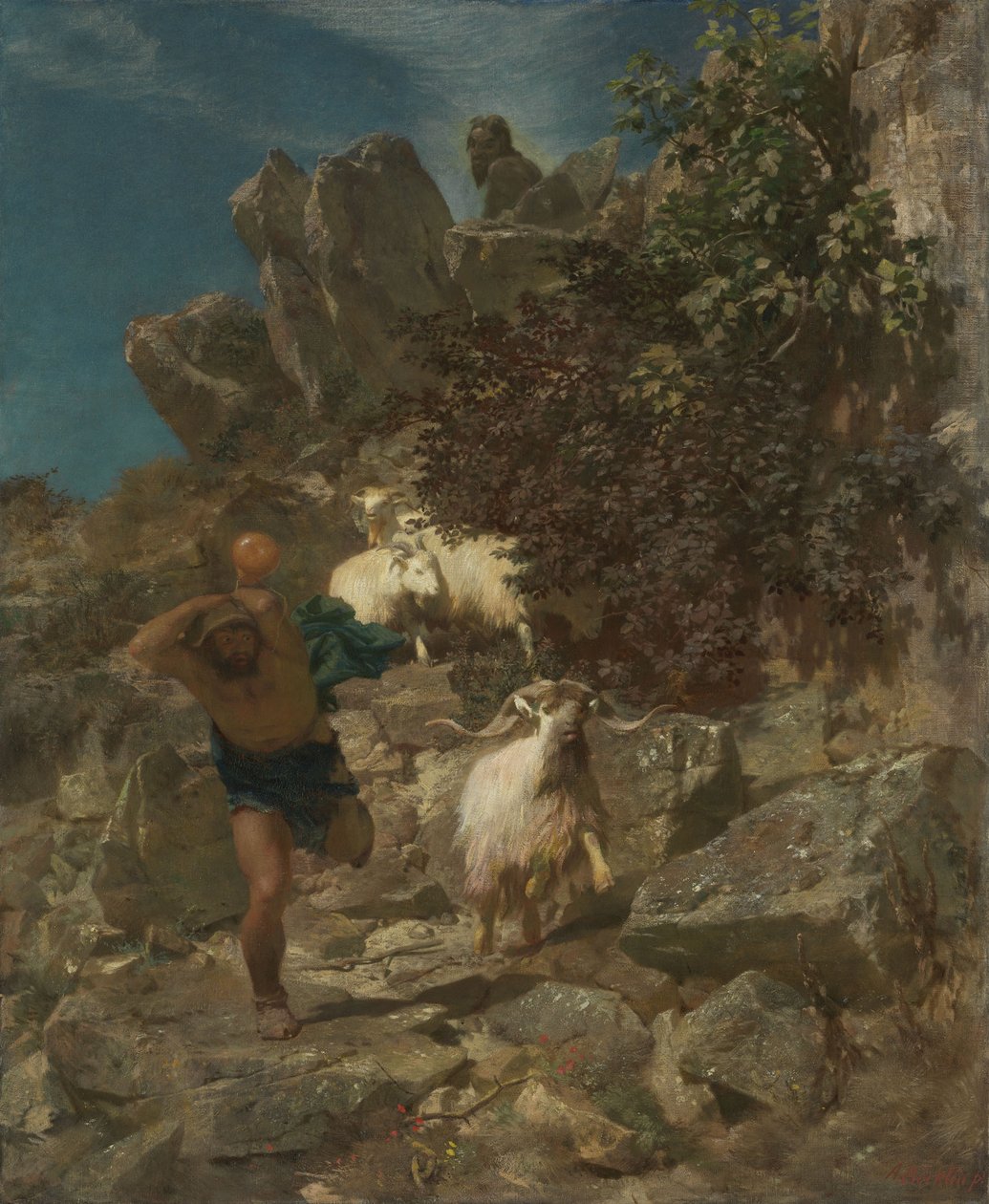 Pan jaagt een herder de stuipen op het lijf door Arnold Böcklin