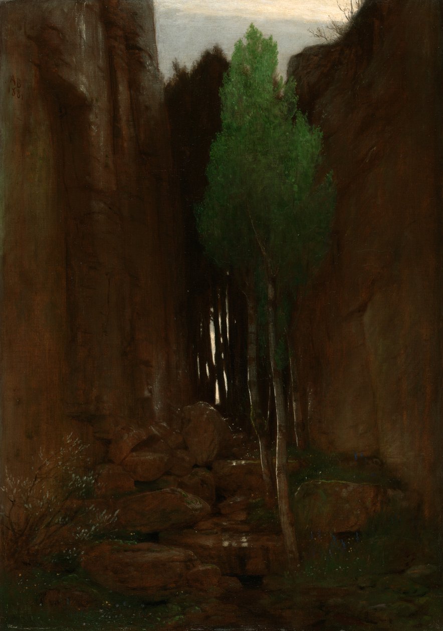 Spring in a Narrow Gorge (Bron in een rotskloof) door Arnold Böcklin