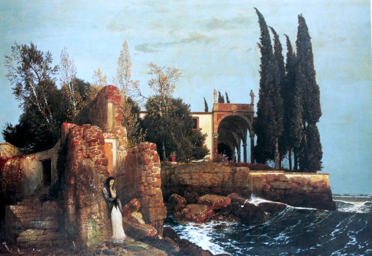 Villa aan zee door Arnold Böcklin