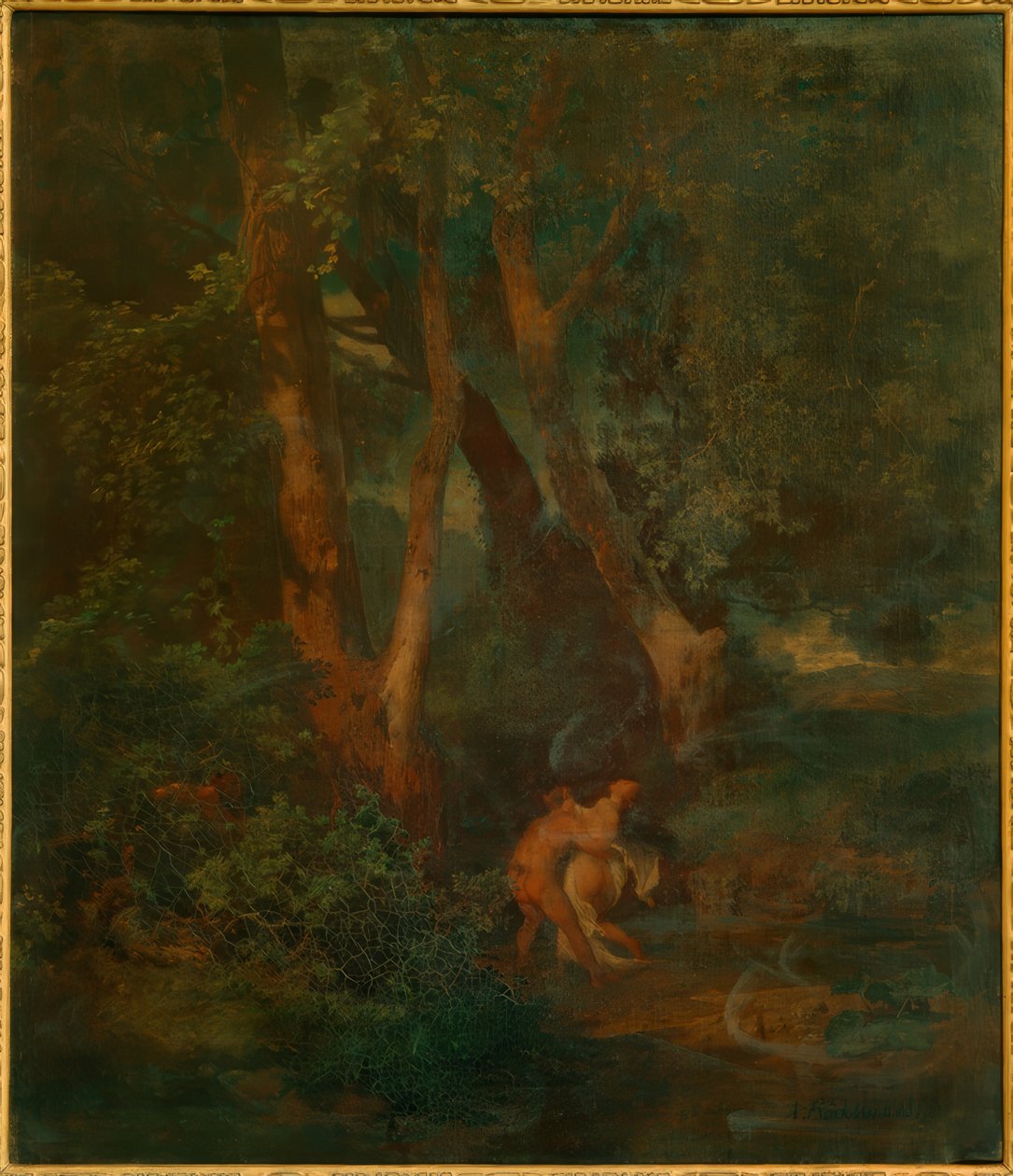 Bosrand met faun en nimf door Arnold Böcklin