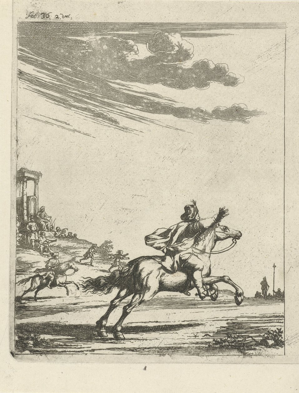 Ruiters in een landschap door Arnold Houbraken