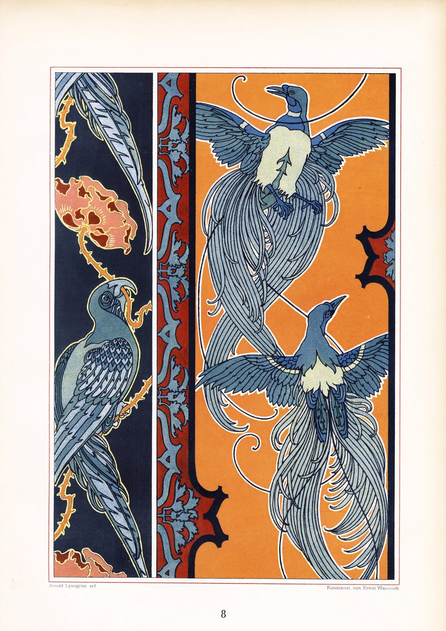 Sierfriezen met gestileerde vogels (litho) door Arnold Lyongrün
