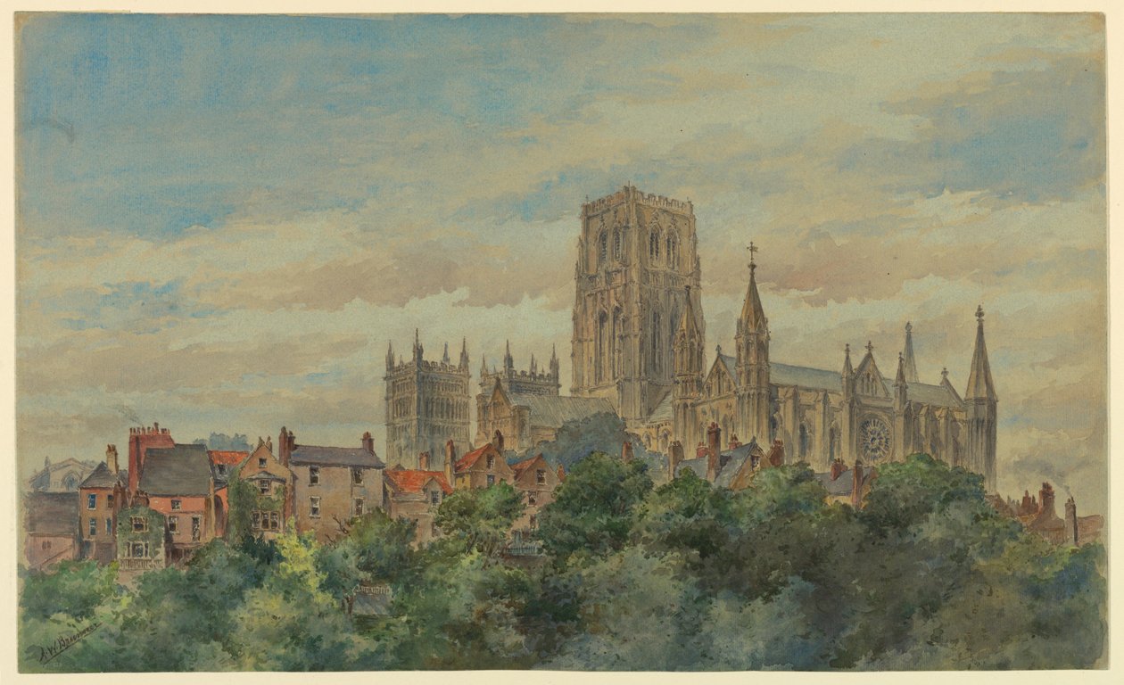 Tekening, Gezicht op de kathedraal van Durham, 1883 door Arnold William Brunner
