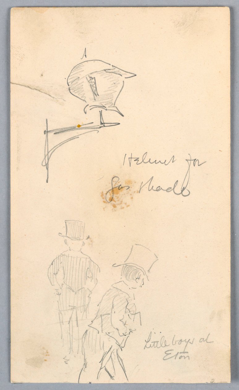 Schets van helm en mannen in Eton door Arnold William Brunner