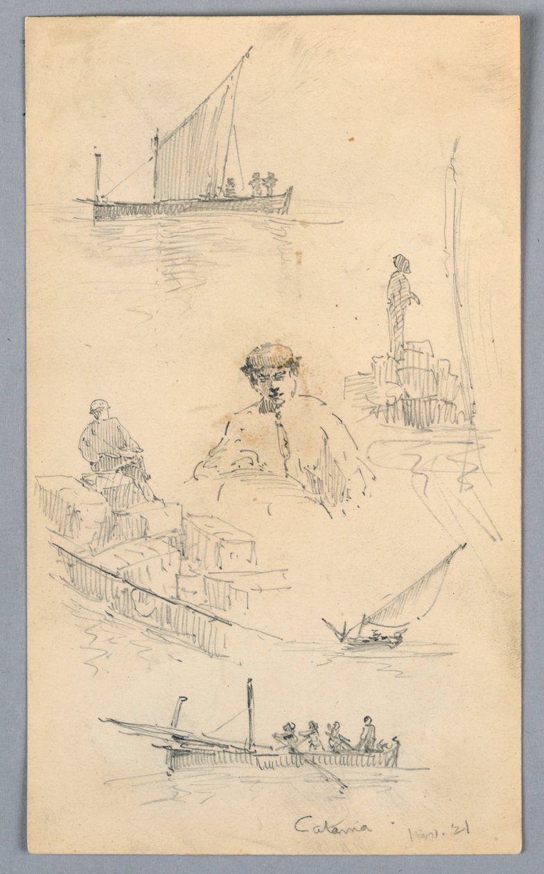 Schetsen in de haven van Catania door Arnold William Brunner