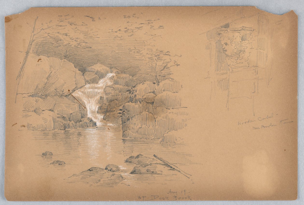 Twee Schetsen, Kraagsteen en Waterval door Arnold William Brunner