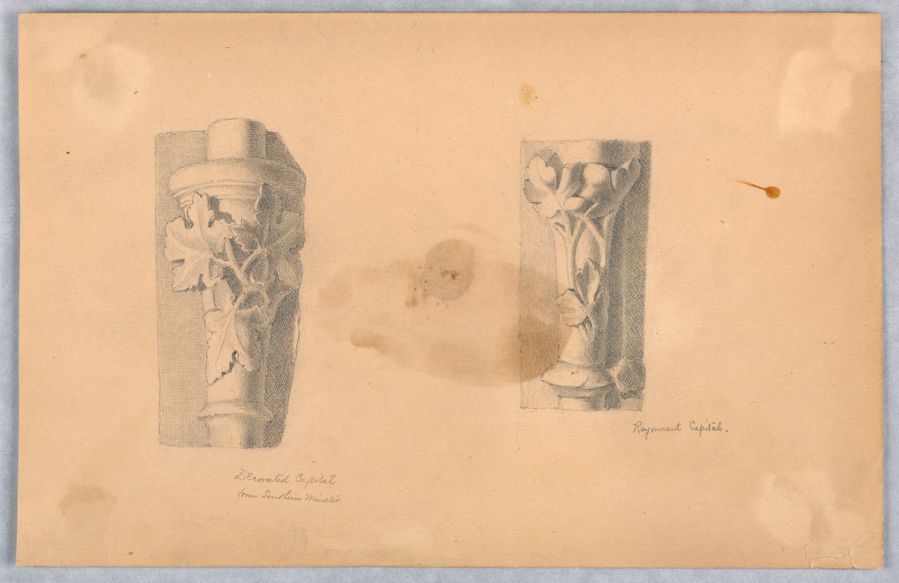 Twee studies van kapitelen door Arnold William Brunner