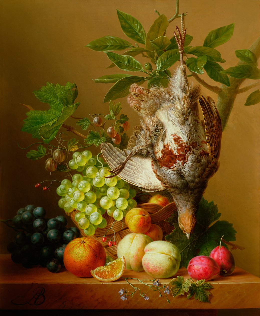 Stilleven met Fruit en een Dode Patrijs door Arnoldus Bloemers