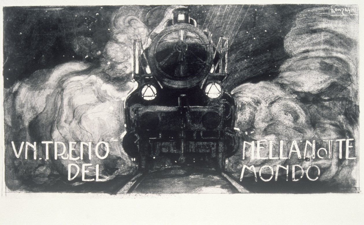 Een Trein in de Nacht van de Wereld door Aroldo Bonzagni