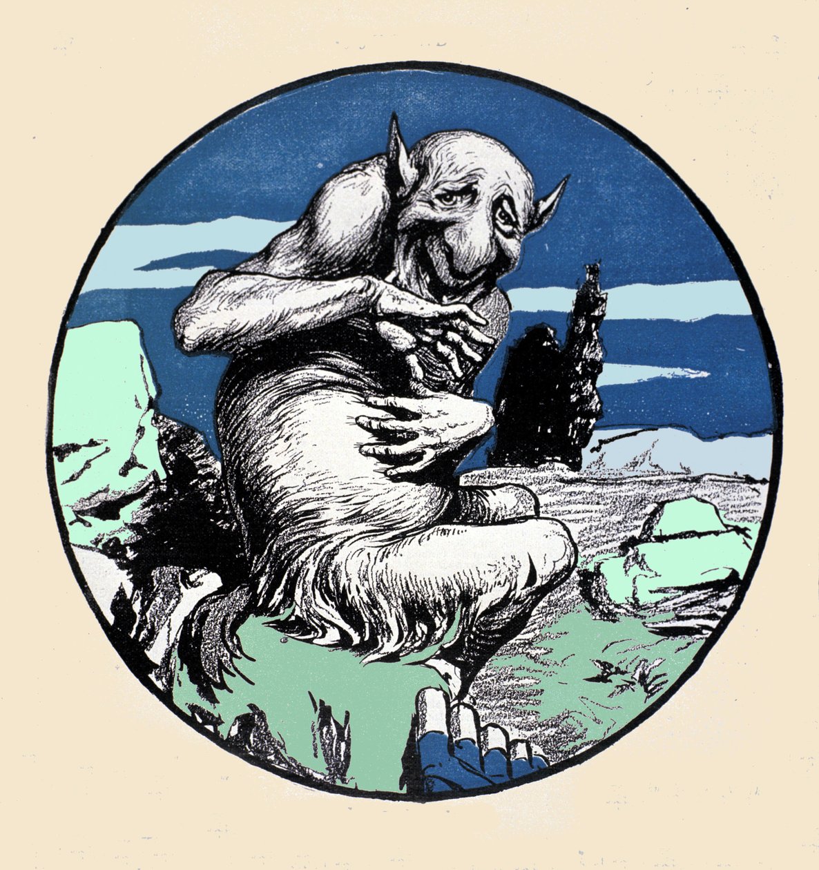 De god Pan, half geit half mens. Illustratie door Arpad Schmidhammer voor Jugend door Arpad Schmidhammer