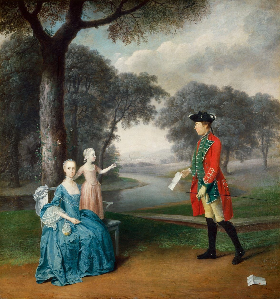 Francis Vincent, zijn vrouw Mercy, en dochter Ann, van Weddington Hall, Warwickshire, 1763 door Arthur Devis