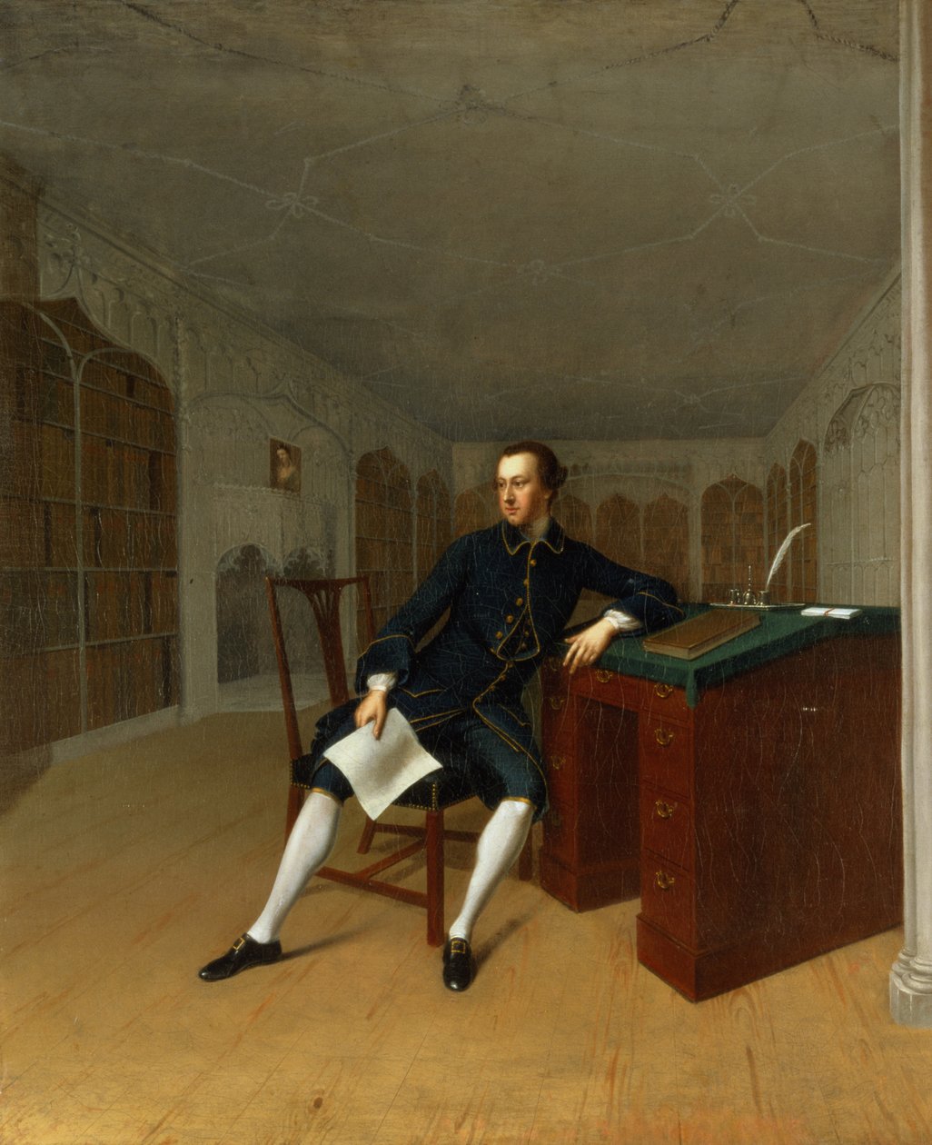 Sir Roger Newdigate in de bibliotheek van Arbury door Arthur Devis
