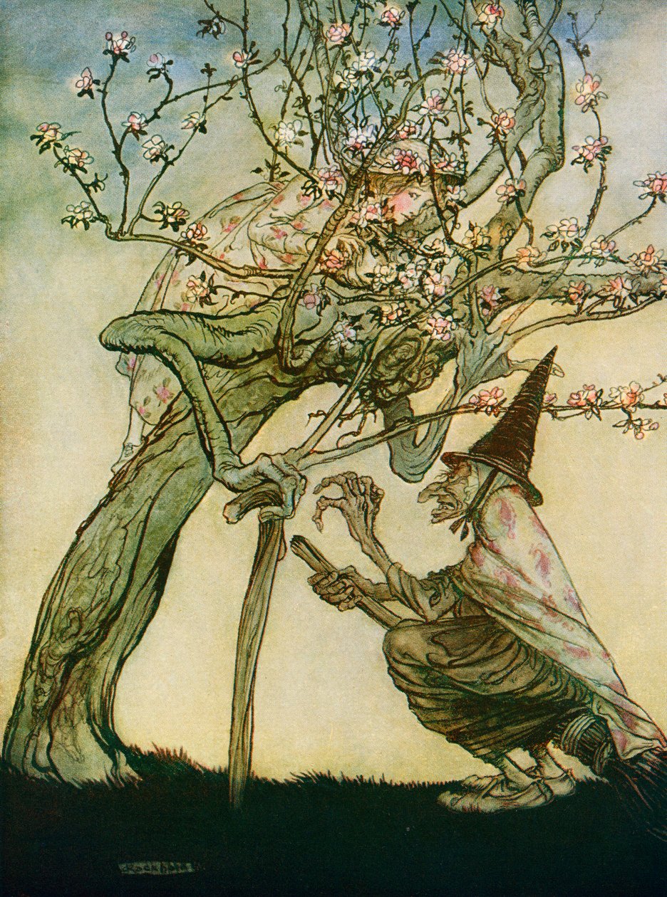 Illustratie bij het verhaal van De Twee Zusters, uit het boek Engelse sprookjes naverteld door F.A. Steel, 1927 door Arthur Rackham