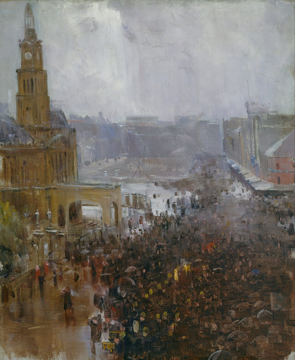 Brandweermans begrafenis, George Street door Arthur Streeton