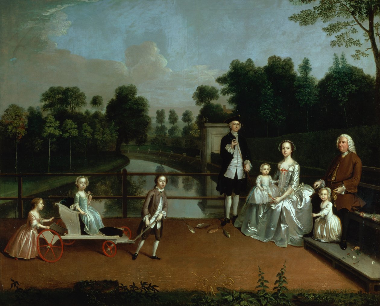 Een familie op een terras in een tuin, 1749 door Arthur Devis