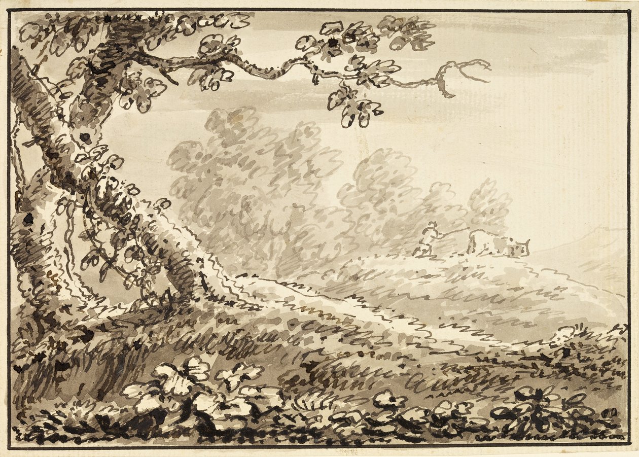 Landschap met man die een koe drijft door Arthur Devis
