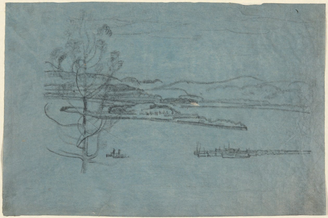 Landschap met Steiger en Twee Boten door Arthur B. Davies