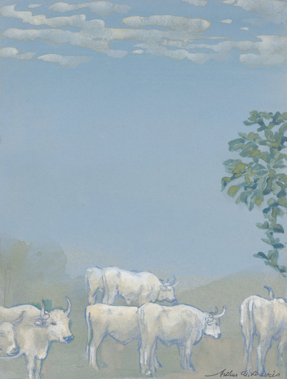 Landschap met koeien door Arthur Bowen Davies