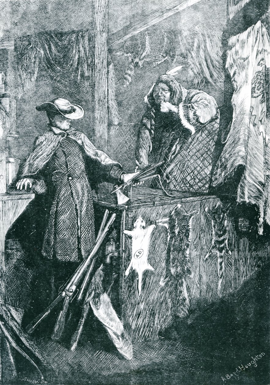 Ruilhandel met de Indianen in de Westelijke Staten van Amerika, gegraveerd door Joseph Swain (1820-1909) 1871 door Arthur Boyd Houghton