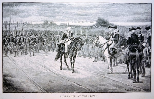 Lord Cornwallis geeft zich over aan George Washington in Yorktown door Arthur Burdett Frost