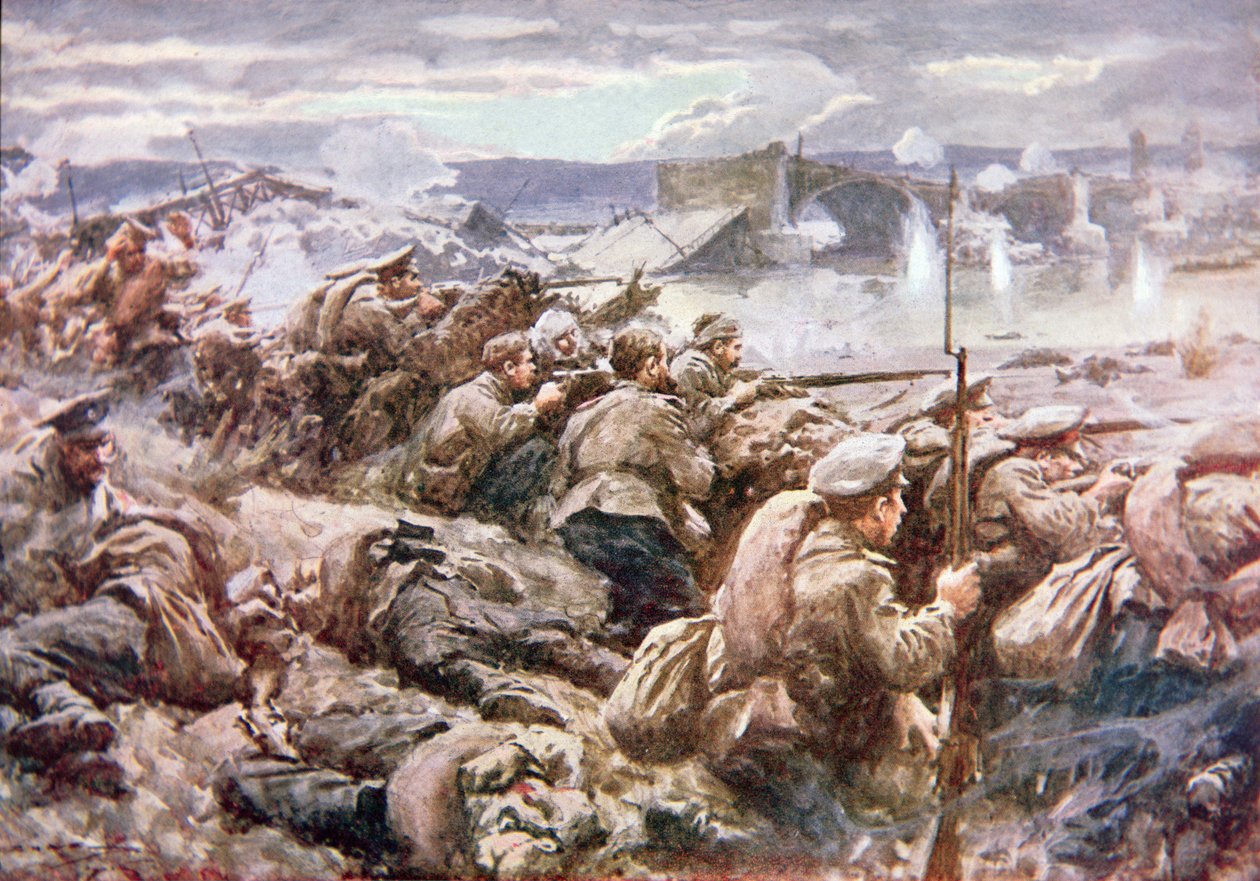 Een heroïsche Russische achterhoedeactie in de grote Poolse terugtocht door Arthur C. (after) Michael