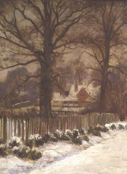 Elzen in een Besneeuwde Laan door Arthur Claude Cooke